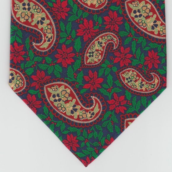 HALLMARK HOLIDAY TRADITIONS - 100% SILK NECKTIE CHRISTMAS COLORS RED GREEN TAN - Picture 1 of 3